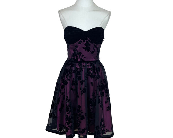 Betsey Johnson Womens Black/Purple Velvet Floral Strapless Evening Dress Size 2