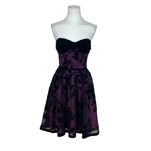 Betsey Johnson Womens Black/Purple Velvet Floral Strapless Evening Dress Size 2