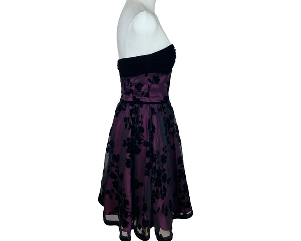 Betsey Johnson Womens Black/Purple Velvet Floral Strapless Evening Dress Size 2