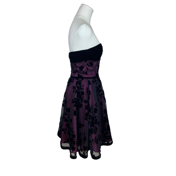 Betsey Johnson Womens Black/Purple Velvet Floral Strapless Evening Dress Size 2