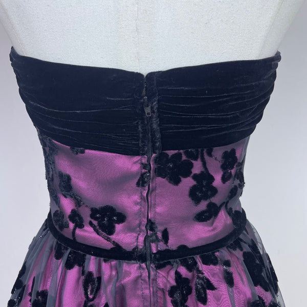 Betsey Johnson Womens Black/Purple Velvet Floral Strapless Evening Dress Size 2