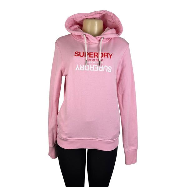 Superdry Women’s Pink Cotton Hoodie Logo Pullover Sweater Size 6