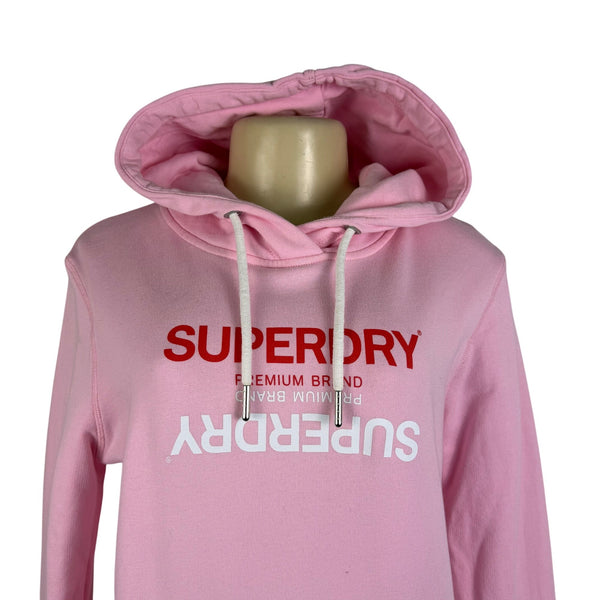 Superdry Women’s Pink Cotton Hoodie Logo Pullover Sweater Size 6