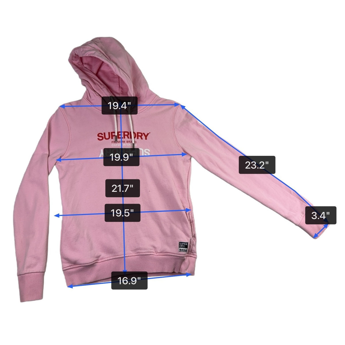 Superdry Women’s Pink Cotton Hoodie Logo Pullover Sweater Size 6