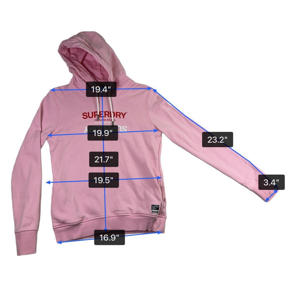 Superdry Women’s Pink Cotton Hoodie Logo Pullover Sweater Size 6