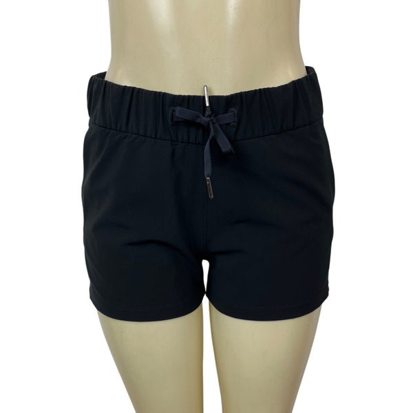 Black Elastic Waistband Womens Shorts With Drawstring