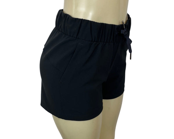 Black Elastic Waistband Womens Shorts With Drawstring