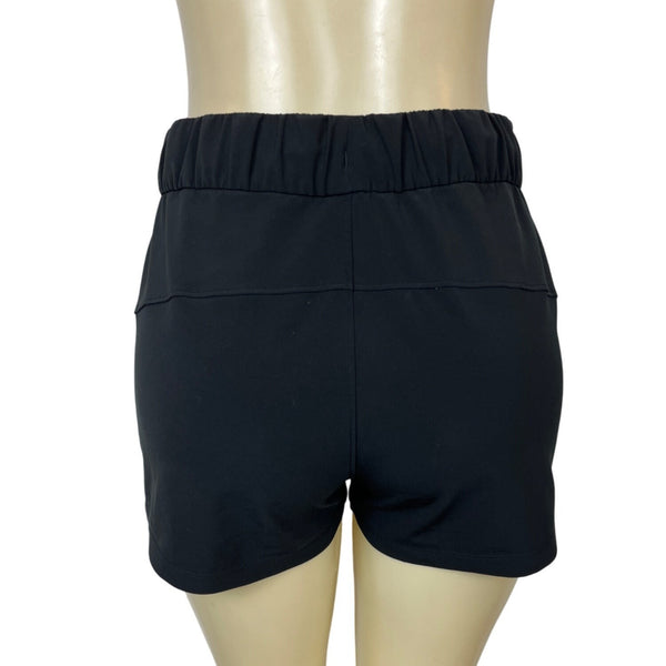 Black Elastic Waistband Womens Shorts With Drawstring