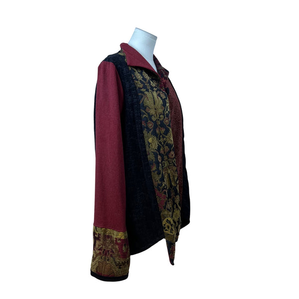 AHNI Women’s Burgundy Multi-Pattern Button Front Jacket Size 2
