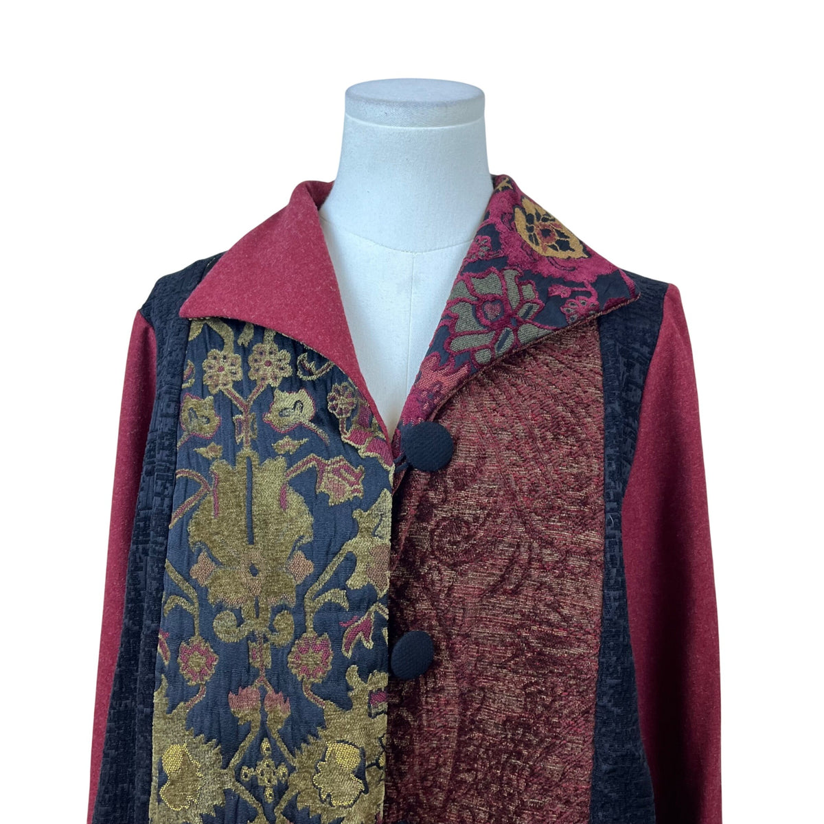 AHNI Women’s Burgundy Multi-Pattern Button Front Jacket Size 2