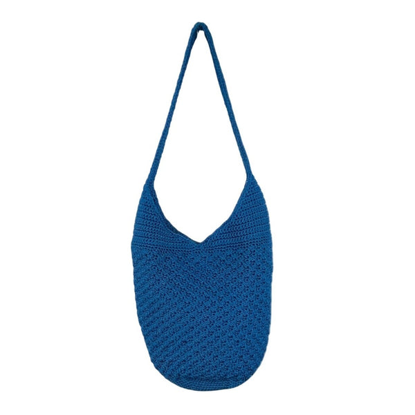 The Sak Blue Crochet Shoulder Bag With Nylon Twill Magnetic Snap Closure Size M