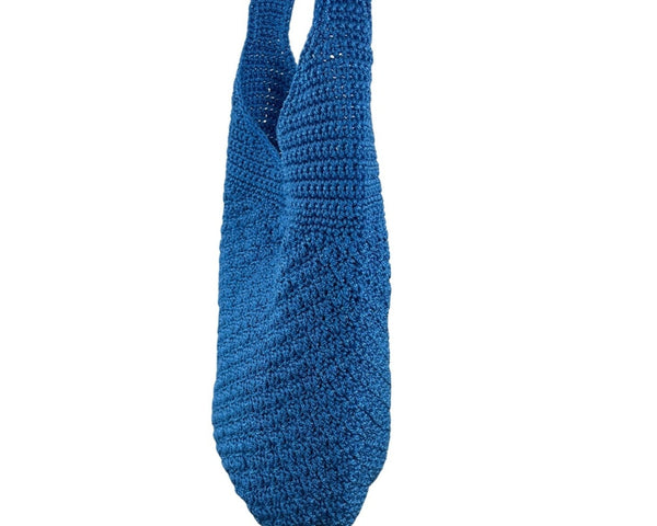 The Sak Blue Crochet Shoulder Bag With Nylon Twill Magnetic Snap Closure Size M