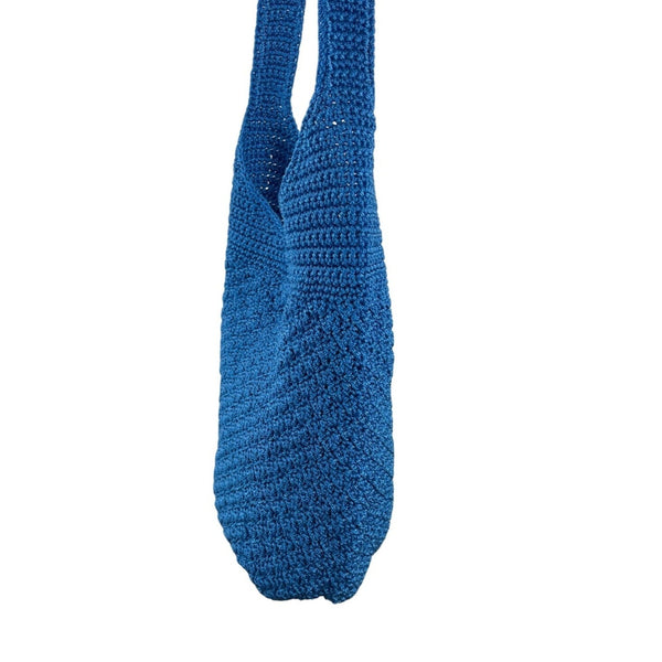 The Sak Blue Crochet Shoulder Bag With Nylon Twill Magnetic Snap Closure Size M