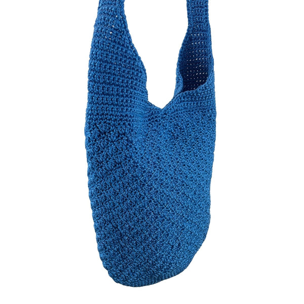 The Sak Blue Crochet Shoulder Bag With Nylon Twill Magnetic Snap Closure Size M