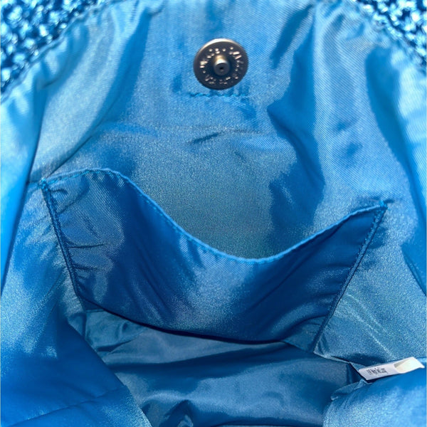 The Sak Blue Crochet Shoulder Bag With Nylon Twill Magnetic Snap Closure Size M