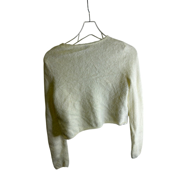 H&M Womens Off-White Fuzzy Open-Front Cardigan With Tie Medium Cozy Soft Long Sleeve