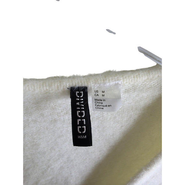 H&M Womens Off-White Fuzzy Open-Front Cardigan With Tie Medium Cozy Soft Long Sleeve
