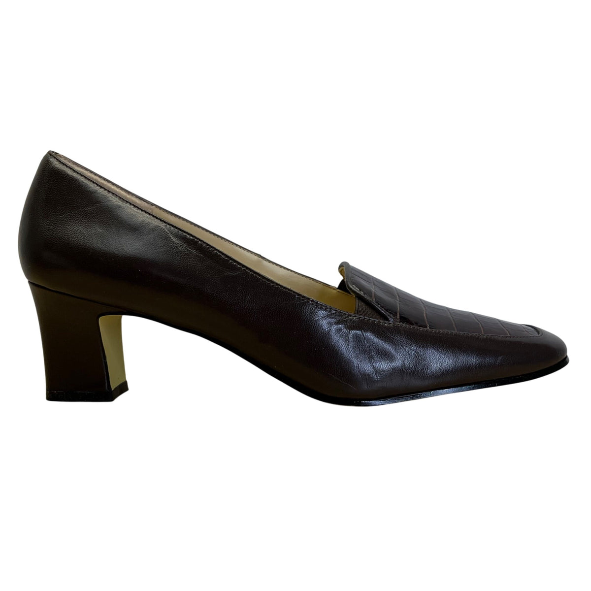 Fresco By Pierre Women’s Brown Leather Croc Embossed Whitney Pump Sz 10M