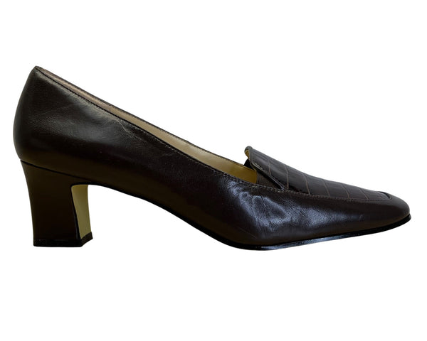 Fresco By Pierre Women’s Brown Leather Croc Embossed Whitney Pump Sz 10M