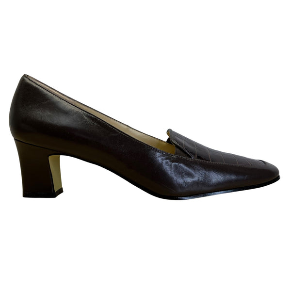 Fresco By Pierre Women’s Brown Leather Croc Embossed Whitney Pump Sz 10M
