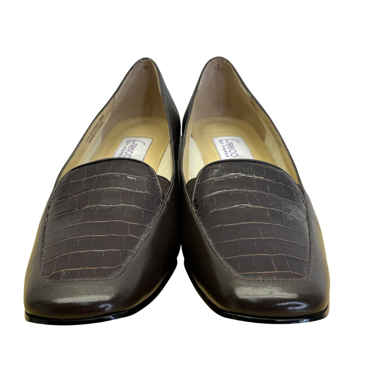 Fresco By Pierre Women’s Brown Leather Croc Embossed Whitney Pump Sz 10M