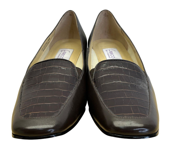 Fresco By Pierre Women’s Brown Leather Croc Embossed Whitney Pump Sz 10M