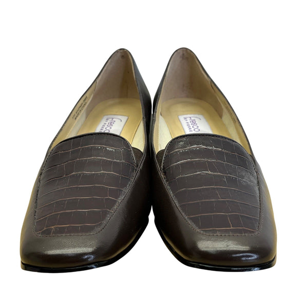 Fresco By Pierre Women’s Brown Leather Croc Embossed Whitney Pump Sz 10M
