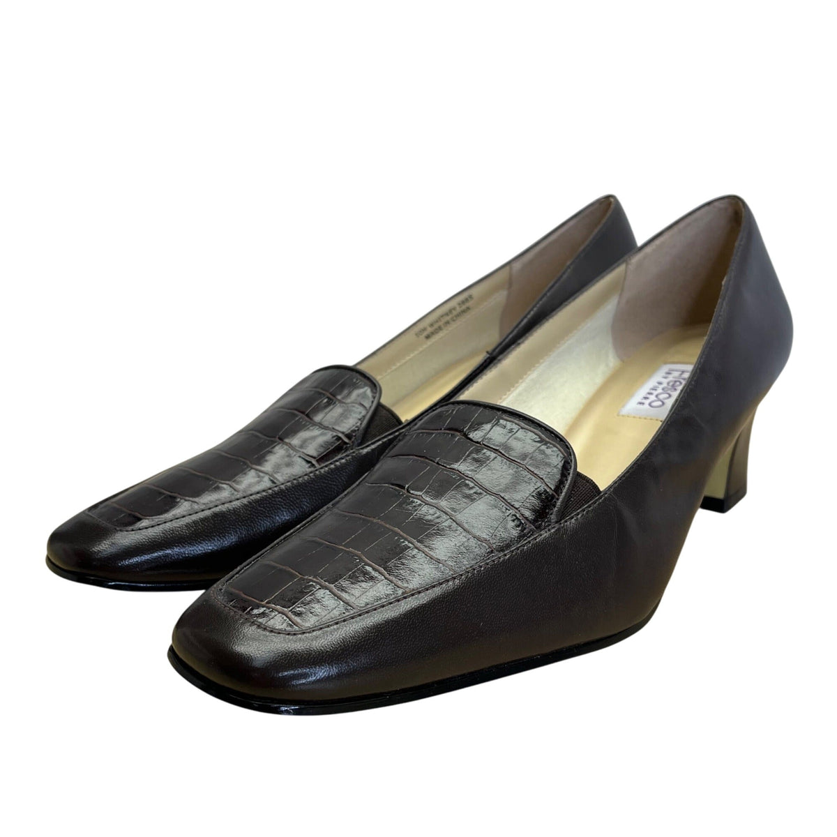 Fresco By Pierre Women’s Brown Leather Croc Embossed Whitney Pump Sz 10M