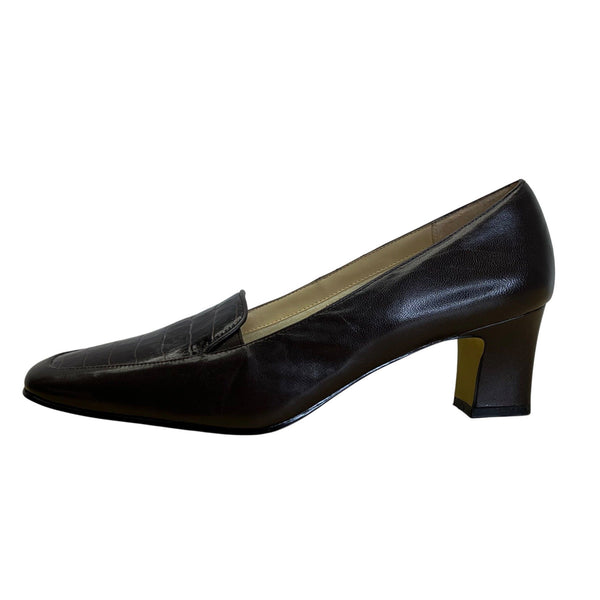 Fresco By Pierre Women’s Brown Leather Croc Embossed Whitney Pump Sz 10M