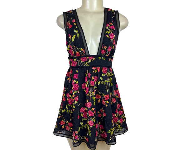 NBD Women’s Floral Mesh Black Sleeveless Women’s A-Line Dress Sz XS