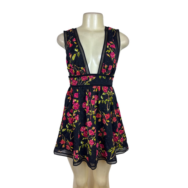 NBD Women’s Floral Mesh Black Sleeveless Women’s A-Line Dress Sz XS