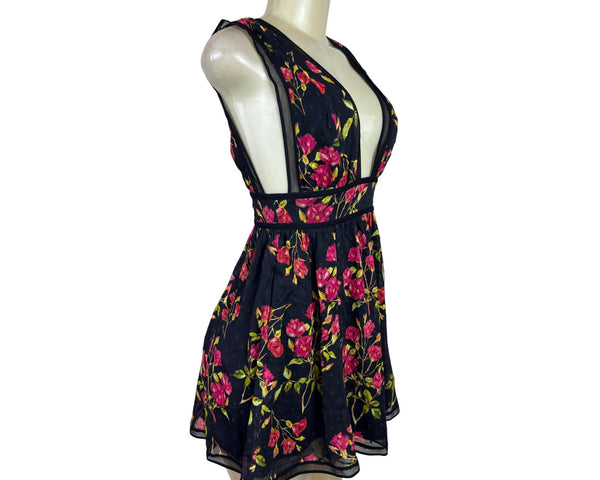 NBD Women’s Floral Mesh Black Sleeveless Women’s A-Line Dress Sz XS