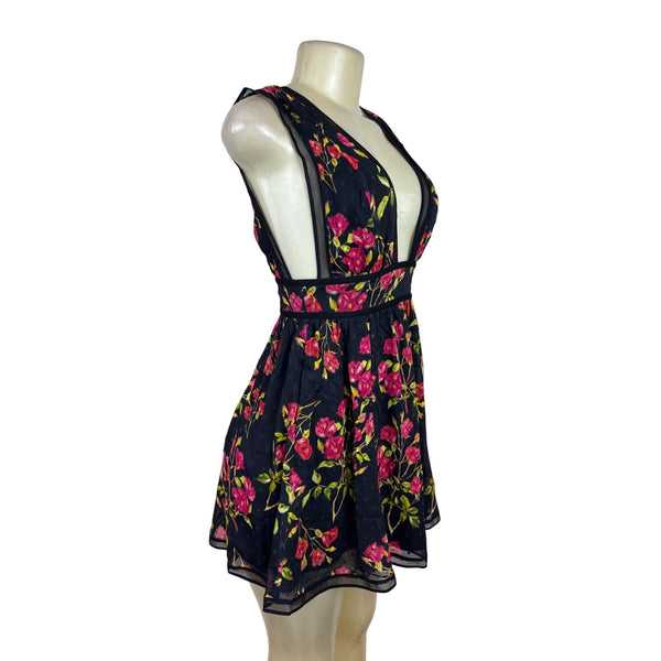 NBD Women’s Floral Mesh Black Sleeveless Women’s A-Line Dress Sz XS