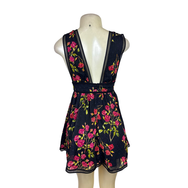 NBD Women’s Floral Mesh Black Sleeveless Women’s A-Line Dress Sz XS