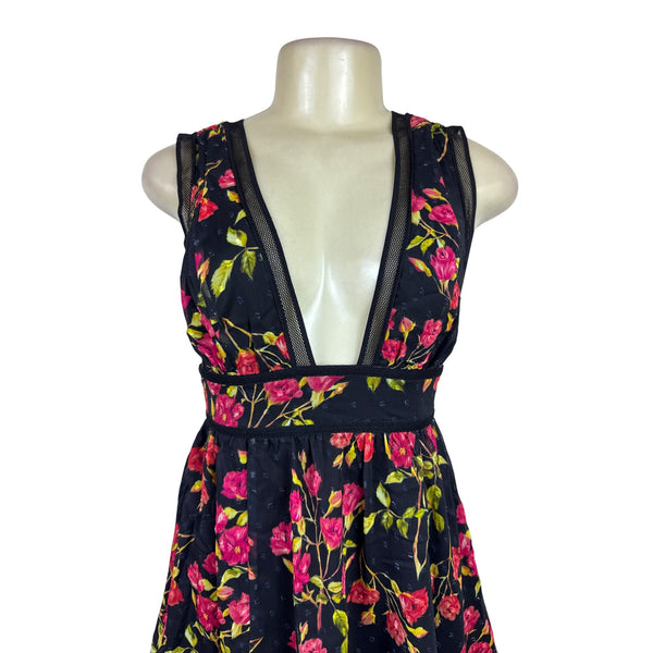 NBD Women’s Floral Mesh Black Sleeveless Women’s A-Line Dress Sz XS