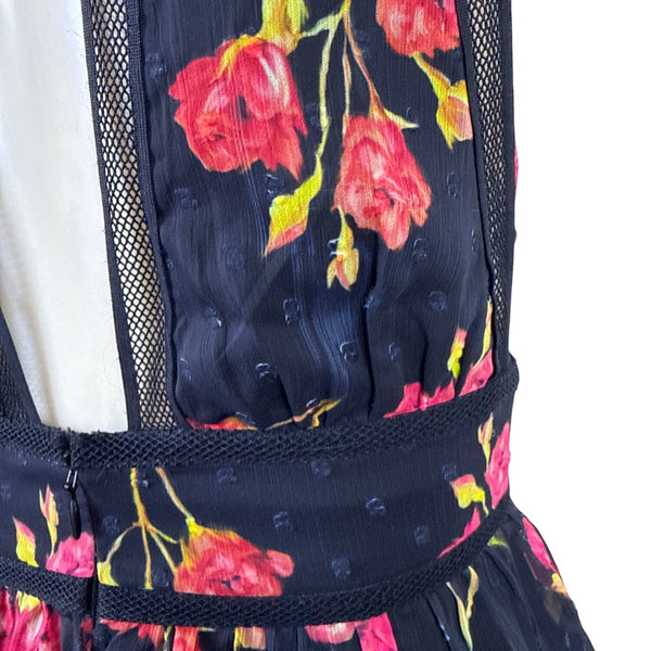 NBD Women’s Floral Mesh Black Sleeveless Women’s A-Line Dress Sz XS