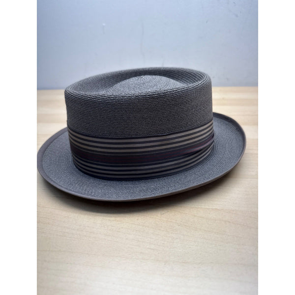 Vintage Men's Dobbs Fifth Ave NY Gray Straw Fedora Hat With Striped Band One Size