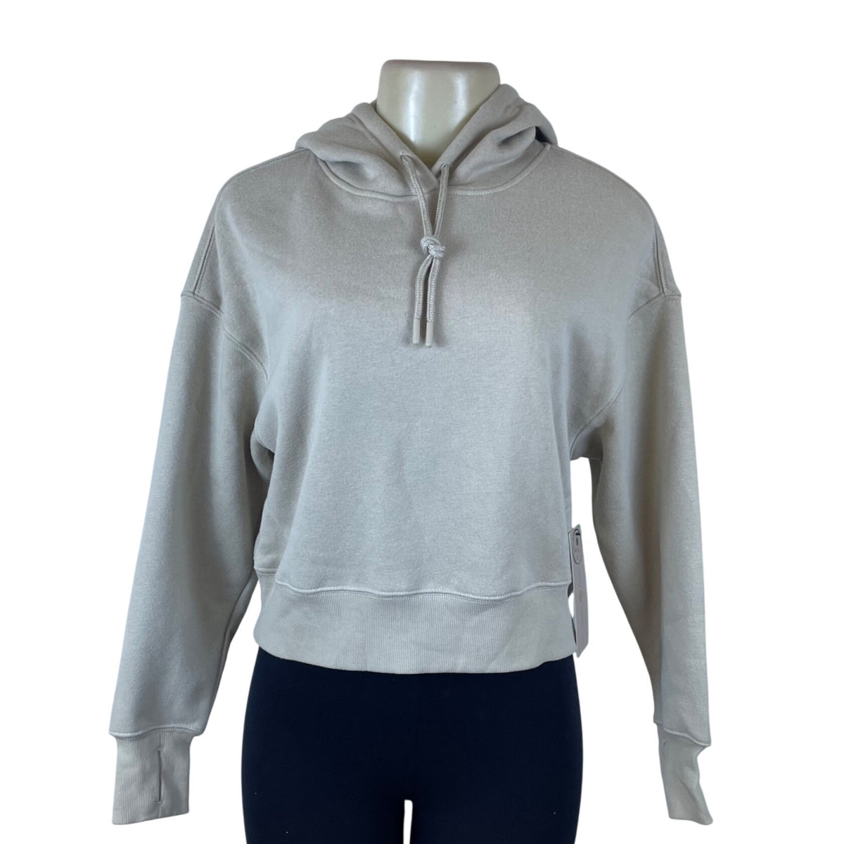 Harmony Women's Beige Cropped Hoodie Pull-On Drawstring Long Sleeves Sz XS - New