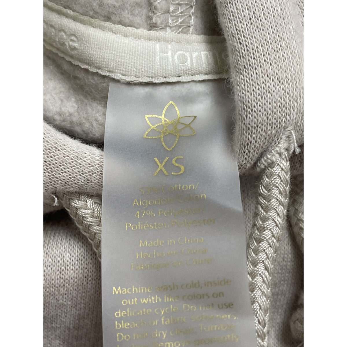 Harmony Women's Beige Cropped Hoodie Pull-On Drawstring Long Sleeves Sz XS - New