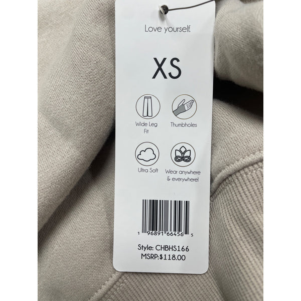 Harmony Women's Beige Cropped Hoodie Pull-On Drawstring Long Sleeves Sz XS - New