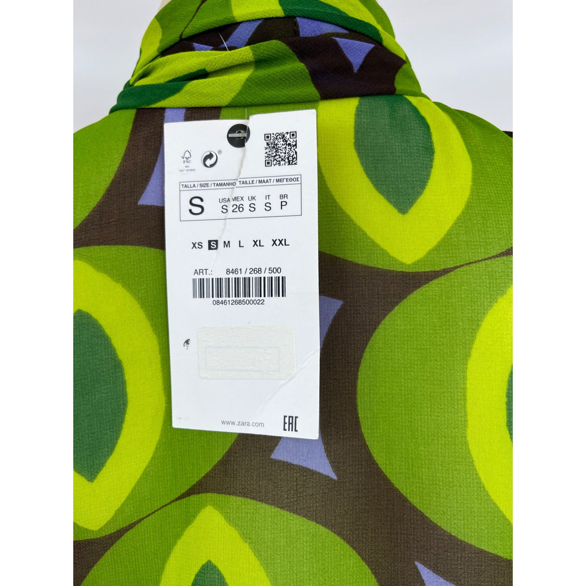 Zara Women's Retro Green & Brown Geometric Print Sheer Blouse Sz S - New