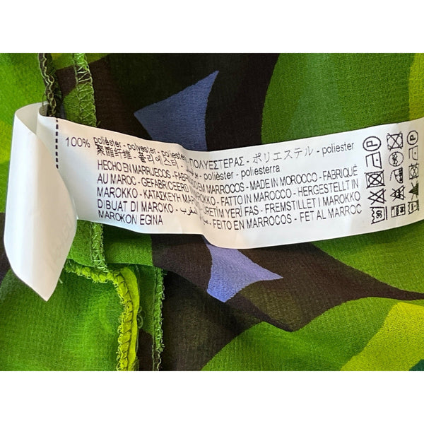 Zara Women's Retro Green & Brown Geometric Print Sheer Blouse Sz S - New