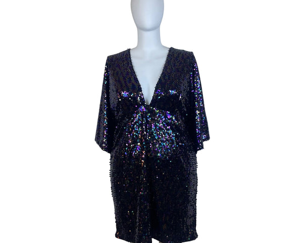 Gabrielle Union Womens Sequin Black Mini Dress Size 2 Party Sparkle Polyester Blend