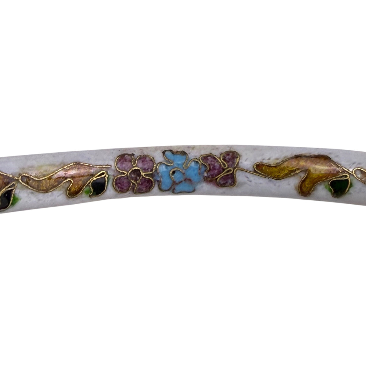 White Cloisonné Enamel Women’s Floral Bangle Bracelet Vintage Handmade Jewelry