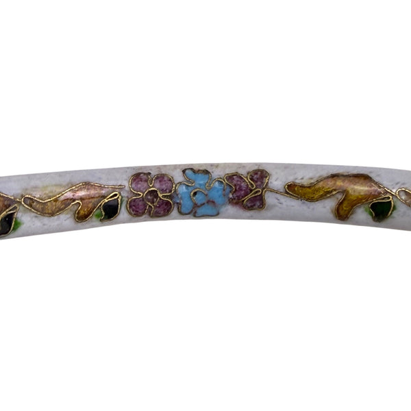 White Cloisonné Enamel Women’s Floral Bangle Bracelet Vintage Handmade Jewelry