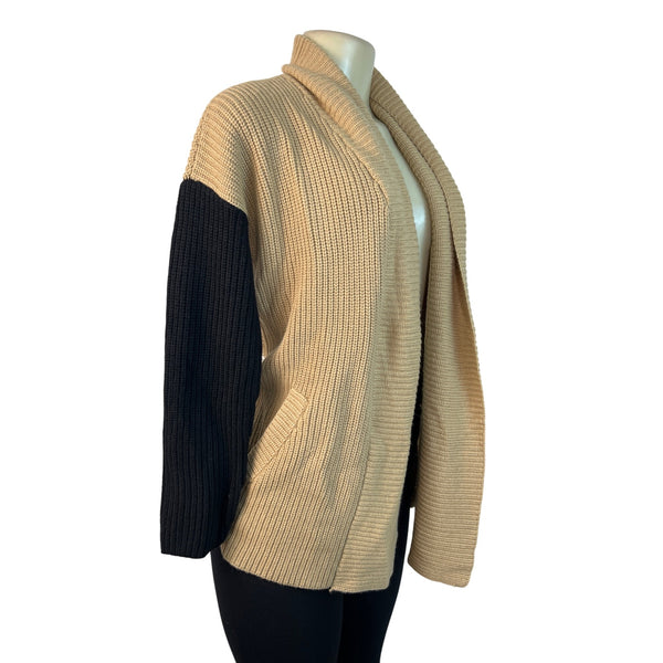 Talbots Petite Open Front Cardigan Sweater Beige & Black Knit MP