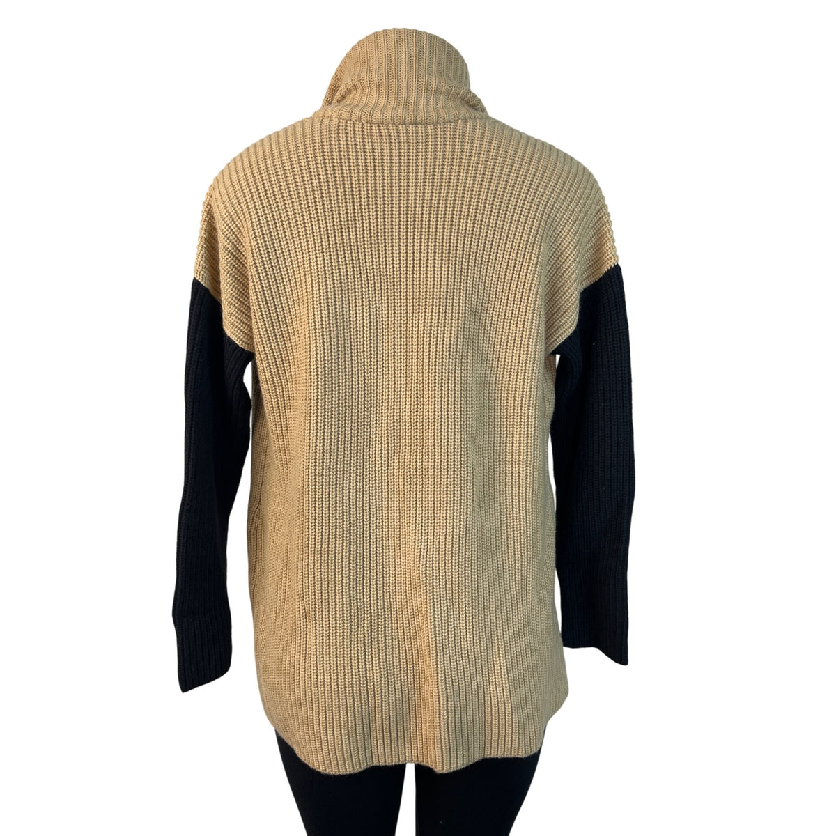 Talbots Petite Open Front Cardigan Sweater Beige & Black Knit MP