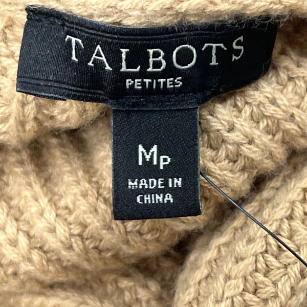 Talbots Petite Open Front Cardigan Sweater Beige & Black Knit MP