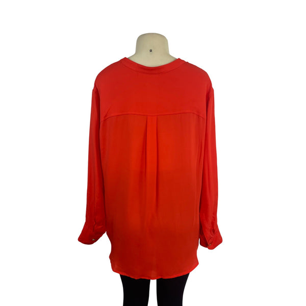 A.L.C Women’s Orange Long Sleeve V-Neck Wrap Silk Blouse Button Cuffs Siz 14