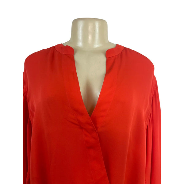 A.L.C Women’s Orange Long Sleeve V-Neck Wrap Silk Blouse Button Cuffs Siz 14